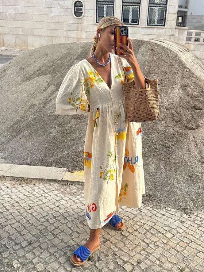Linen Dress | Beige | Linen | Lightweight and Breathable